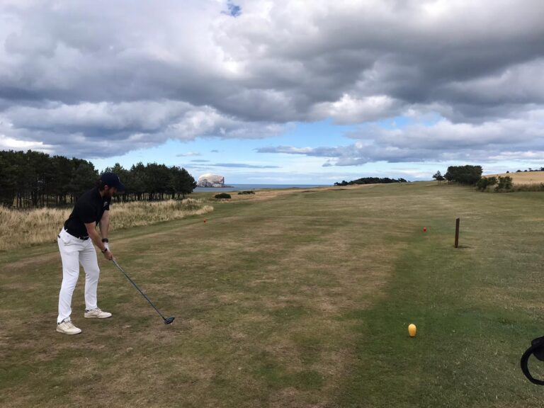 Jack on the tee box with driver in Ireland